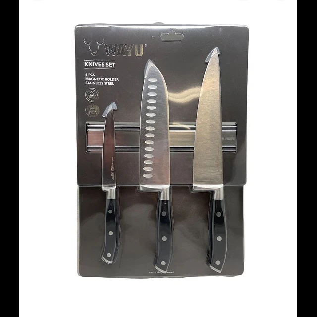 Disparo - Block Magnético Con 3 Cuchillos Acero Inoxidable Cocina Wayu