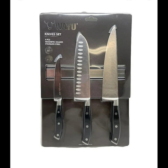 Block Magnético Con 3 Cuchillos Acero Inoxidable Cocina Wayu