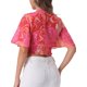 thumbnail image 3 of INSPIRE CHIC Blusa de Mujer con Estampado Floral, Escote en V, Mangas Acampanadas, Dobladillo Fruncido, Rosa Fucsia XS, 3 of 6