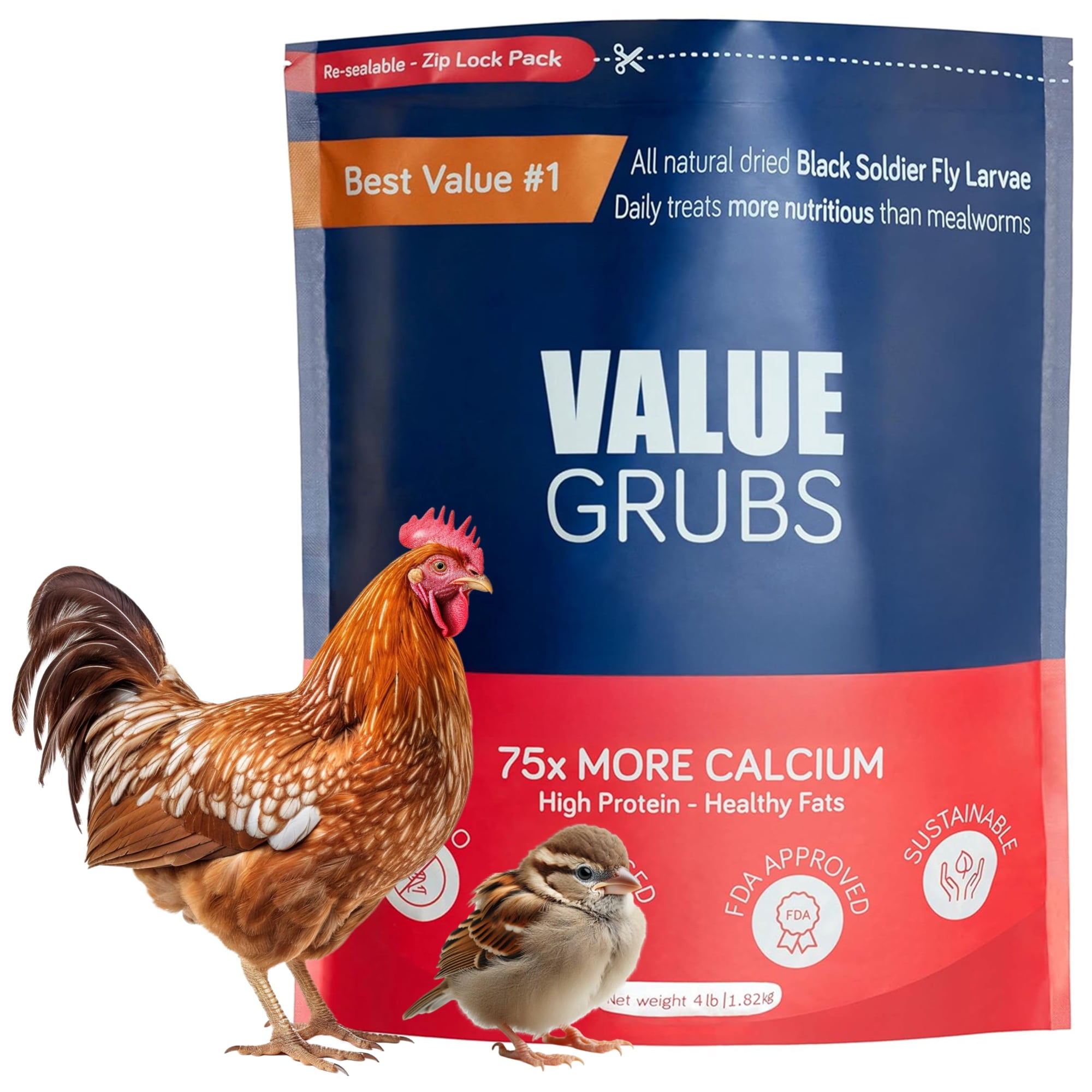 Larvas de mosca Black Soldier de la marca Chicken Feed Value Grubs, 1,8 kg