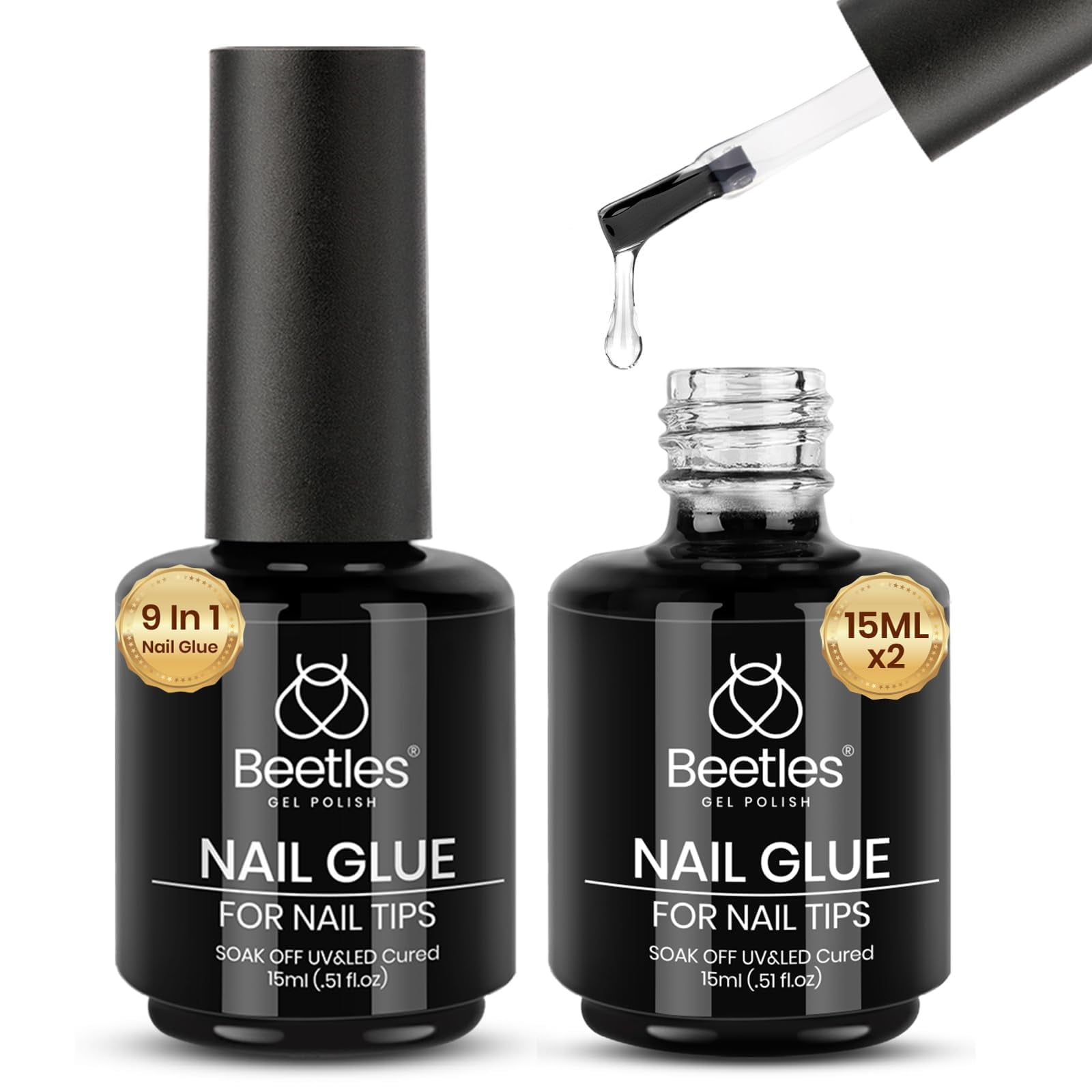 Beetles Gel Polish - Kit De Esmalte De Uñas Beetles 9 En 1 Para Uñas Postizas, 15 Ml, 2 Unidades