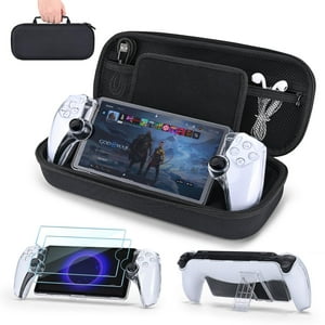Genérico - 4 En 1 Funda De Transporte Para El Mando A Distancia Ps Portal Bolsa De Transporte De Viaje, Funda Protectora, 2 Paquetes De Protectores De Pantalla De Cristal Templado-Negro