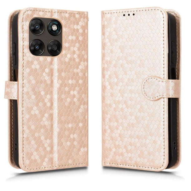 Funda Cartera Lunares Motorola Moto G77 con Tarjetero, Correa y Soporte Oro