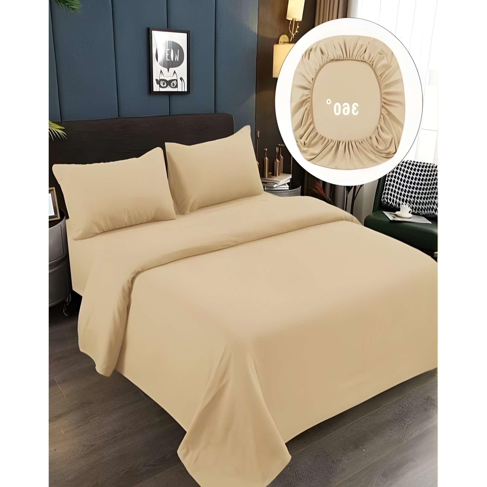 Genérico - Juego De Sabanas 500 Hilos King Beige