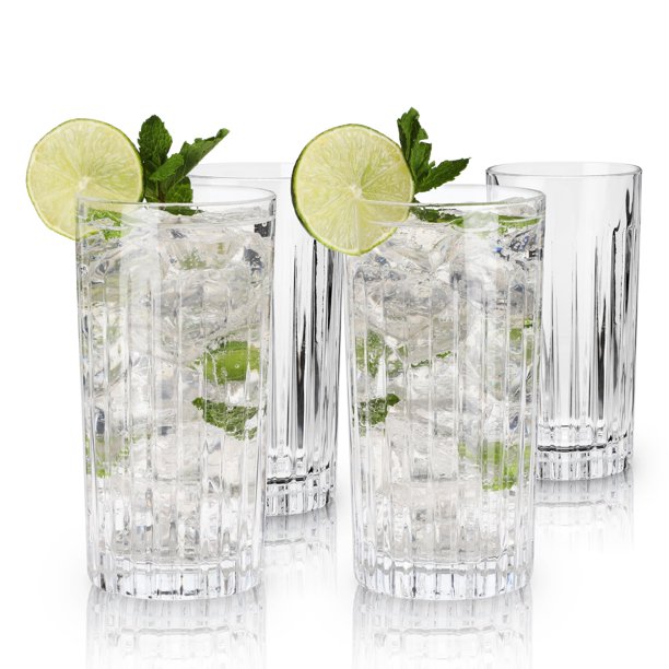 Viski Reserve Milo Vasos Highball de Cristal – Juego de 4 vasos tipo Collins de 14 oz, fabricados en Europa, ideales para bodas, aniversarios y regalos en ocasiones especiales