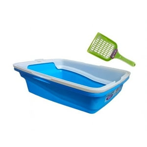 Pets & Friends - Arenero Ó Bandeja Sanitaria Con Borde + Pala Para Gatos Azul