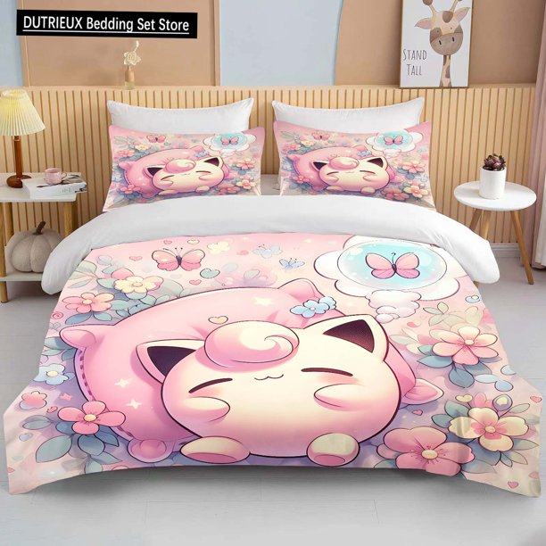 10 Sizes Jigglypuff Print Pink Bedding Set Duvet Cover 1 Duvet Cover 2 Pillowcases Adult and Children Bedding Set Luxury