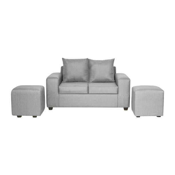 Living Grez 2 Cuerpos + 2 Pouf Tela Gris
