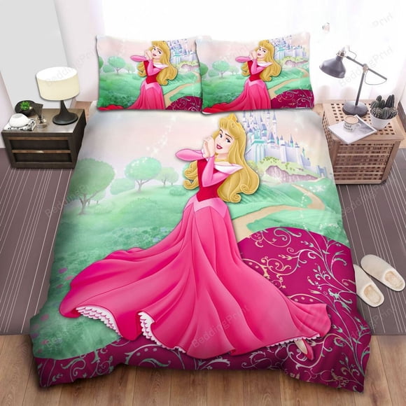 Princess in Front of the Aurora Castle Bed Sheet Duvet Cover Bedding Set3-Piece Bedding Set (1 Duvet Cover + 2 Pillow Shams)