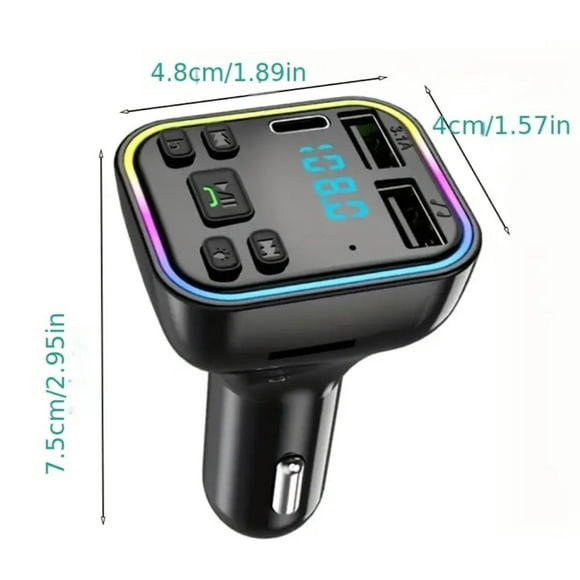 Transmisor Bluetooth a FM G38 con 2 USB y 1 Tipo C con LED RGB