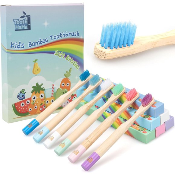 Kids Bamboo Toothbrushes, BPA-Free Soft Bristles, Eco-Friendly