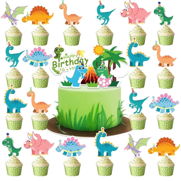 Decoración para tartas, diseño de dinosaurio, fiesta de cumpleaños, 33 unidades