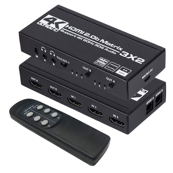 Conmutador matricial HDMI 3x2 4K HDMI 2.0b HDCP 2.2 con mando a distancia