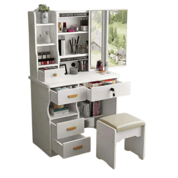 Tocador De Maquillaje Moderno Con Espejo Taburete 138x80x40