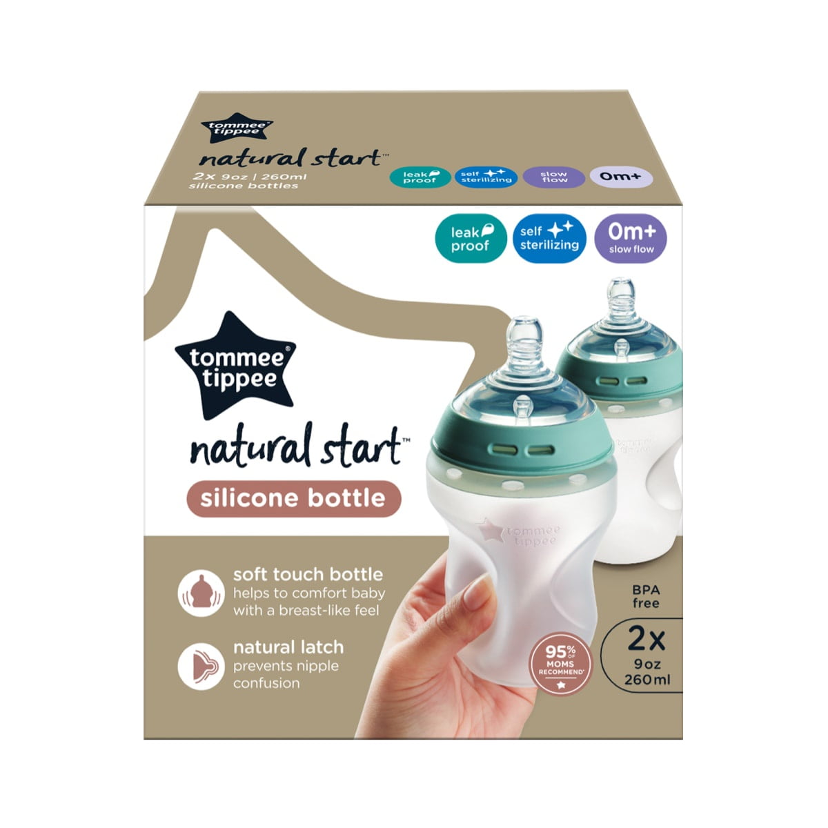 Tommee Tippee - Set 2 Mamaderas De Silicona Natural Start 260 Ml Flujo Lento