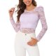 thumbnail image 1 of INSPIRE CHIC Blusas de Mujer con Mangas Largas Abullonadas Semi Transparentes de Encaje Floral XL Púrpura Claro, 1 of 7