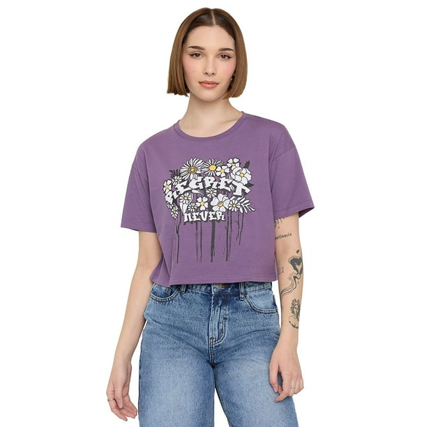 Polera Fun Mujer Manga Corta Crop Morado Corona