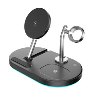 Genérico - 15W Cargador Magnético Inalámbrico Carga Rápida Estación Dock Para Iphone 15 14 13 Pro Max/Apple Watch Se 9 8 7/Airpods 3 2-Negro