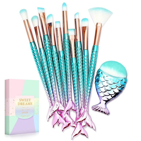 Set de 11 brochas de maquillaje con mangos de cola de sirena