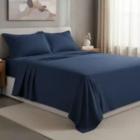 Casadeliacl - Juego De Sábanas Tfi Para Colchón 2 Plazas 235 Cm Azul Oscuro Lisoss