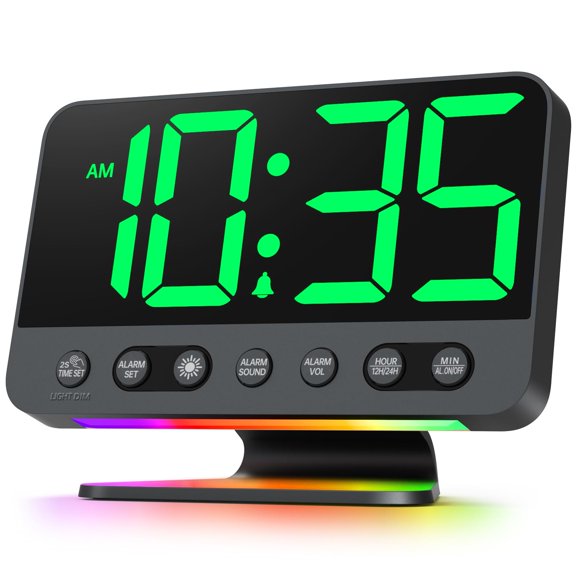 Reloj despertador digital Odokee, grande y audaz, número 5, brillo