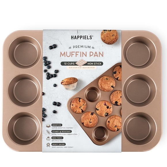 Molde para muffins HAPPIELS de 12 cavidades antiadherente, libre de PFOA y BPA