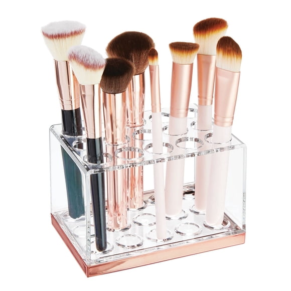 Organizador de almacenamiento de brochas de maquillaje mDesign de plástico transparente/oro rosa