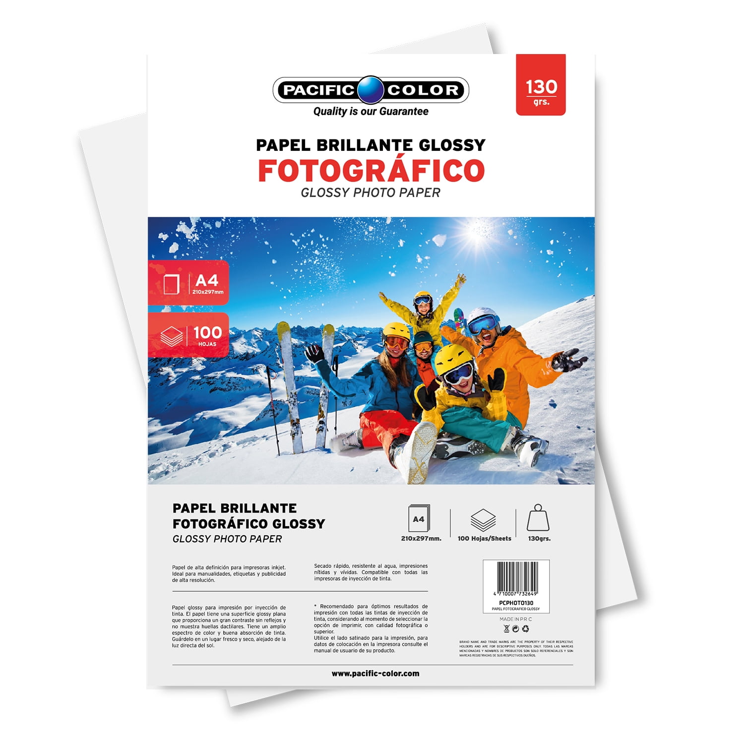 Pacific Color - 100 Hojas Papel Fotográfico Glossy 130grs A4 - Ps