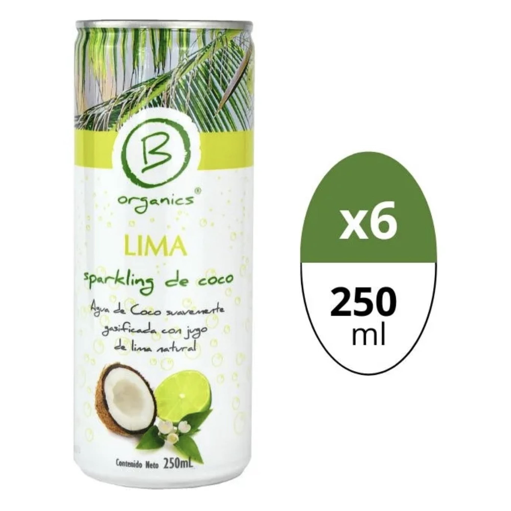 B Organics - Agua De Coco Sparking 6x Lima 250ml