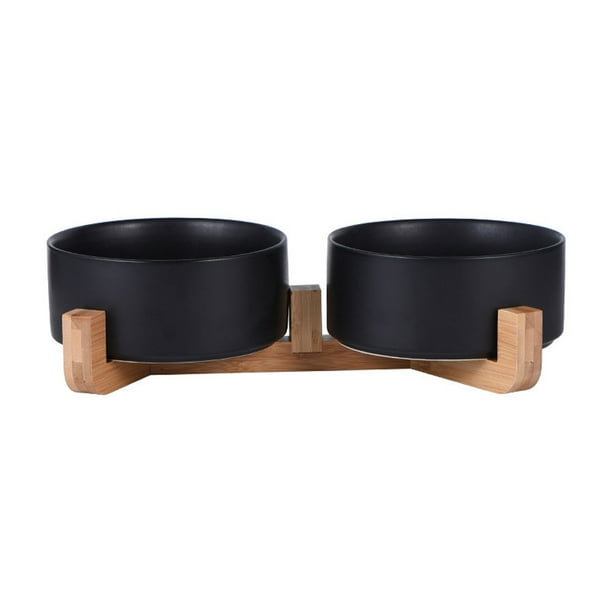 Cuencos para mascotas, juego de cuencos de cerámica para perros y gatos con soporte de madera para comida y agua, cuencos antideslizantes y bonitos para mascotas.