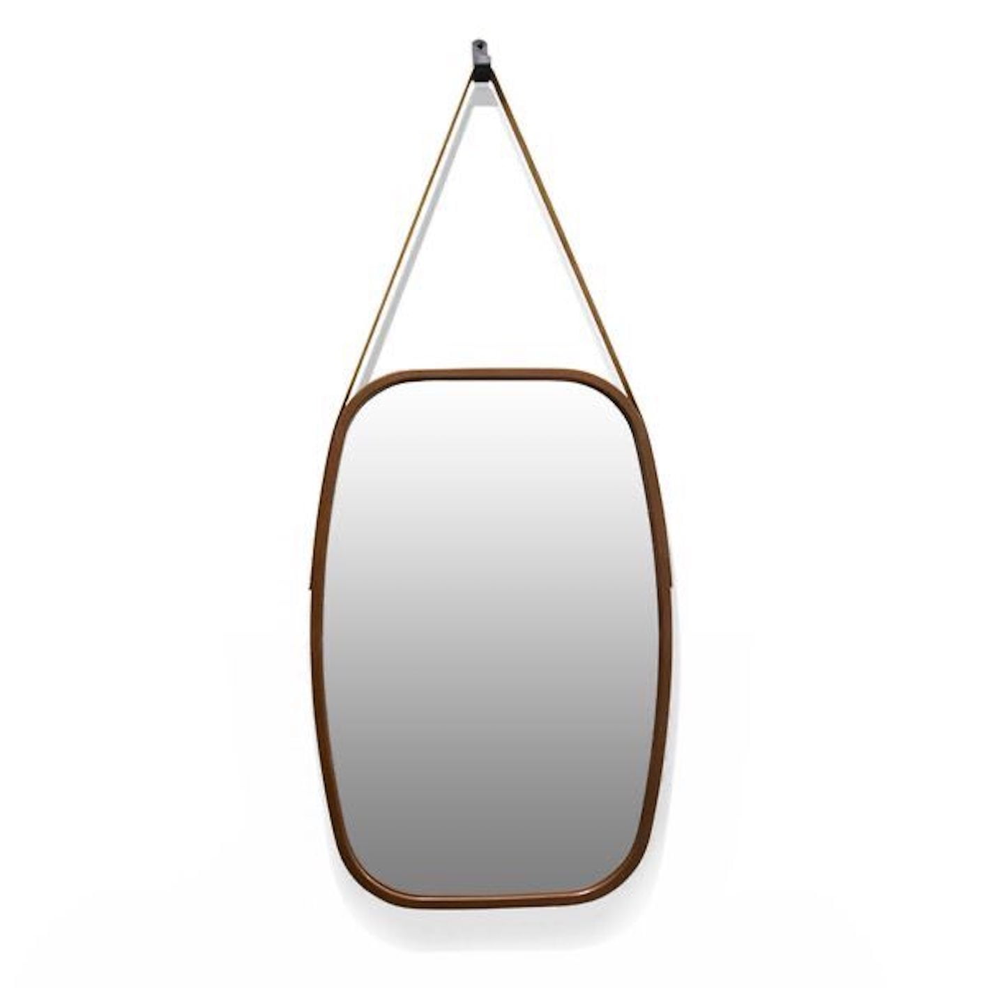 Oem - Espejo Rectangular Colgante Con Cuerda Cuero 65cm