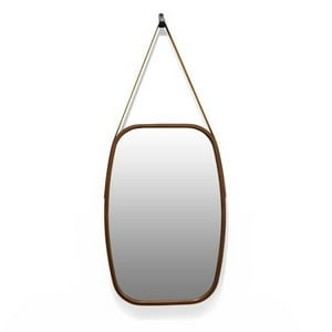 Oem - Espejo Rectangular Colgante Con Cuerda Cuero 65Cm