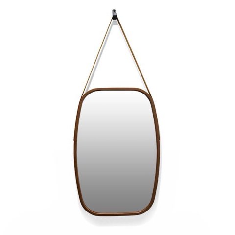 Oem - Espejo Rectangular Colgante Con Cuerda Cuero 65Cm