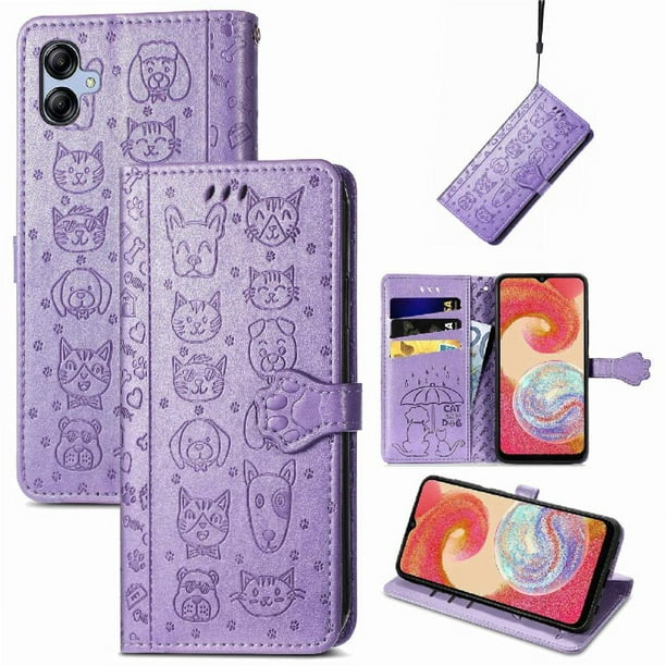 Funda Cartera FOXDOCK para Samsung Galaxy A04E , Flip PU con Relieve de Gatos y Perros, Tarjetero y Soporte