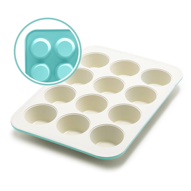 Molde para magdalenas GreenLife de cerámica saludable, antiadherente, 12 tazas, turquesa