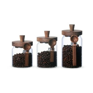 Santú Home & Deco - Contenedores De Vidrio Tapa Madera Y Cucharita 3Un