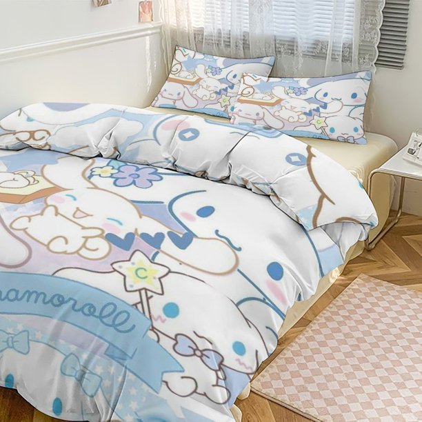3PCS Cinnamoroll Bedding Set Comforter Duvet Cover Set Quilt Cover for Kids Teens Bedroom Decoration