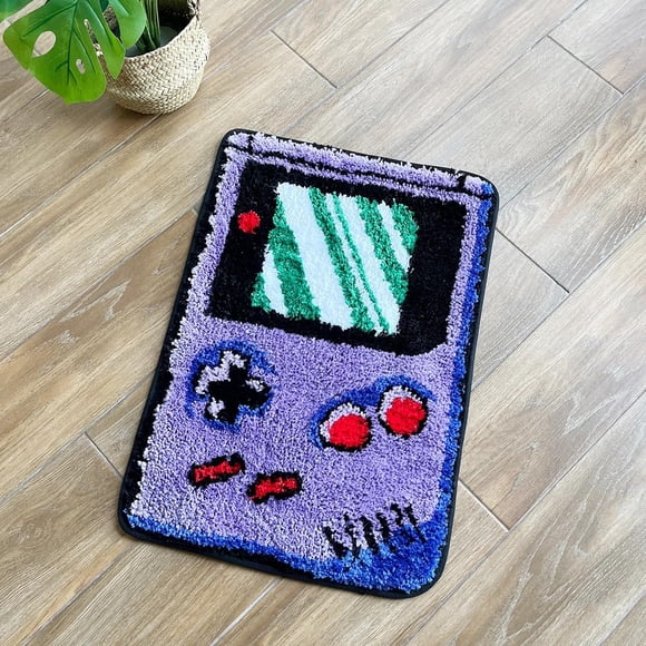 Alfombra LAKEA 90x60 cm Morada con Diseño de Consola de Juegos Antideslizante