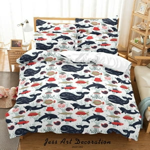 Milsleep - 3D Océano Colorido Pulpo Medusas Delfín Ballena Patrón Edredón Set