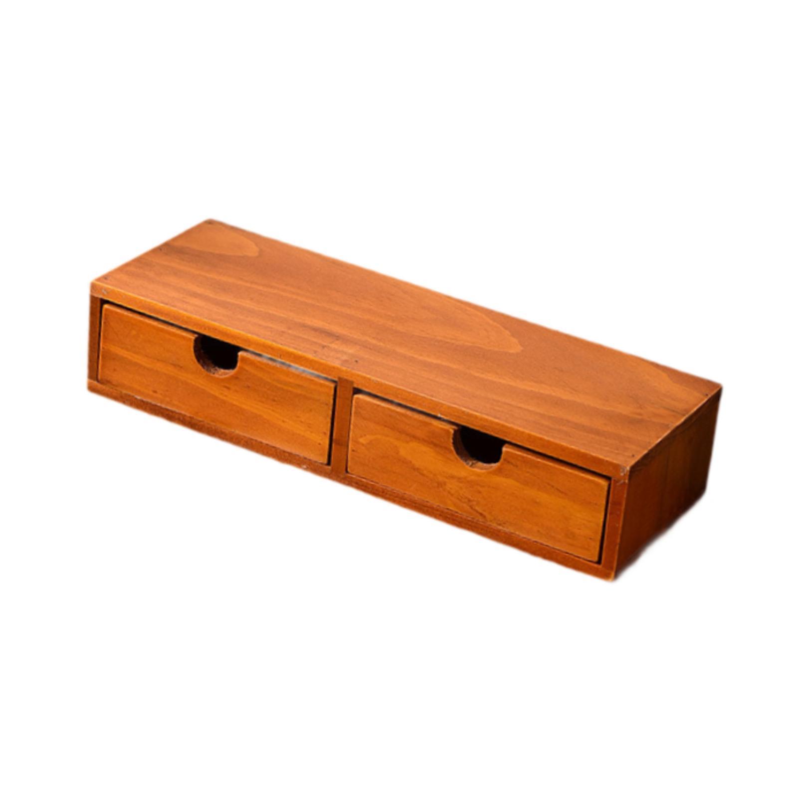 Magideal - Organizador De Escritorio Con Cajón De Almacenamiento De Madera Maquillaje De Maquillaje Diario De La Organización Rústica Contenedor De La Cápsula De 32 Cm X 12 Cm X 7 Cm