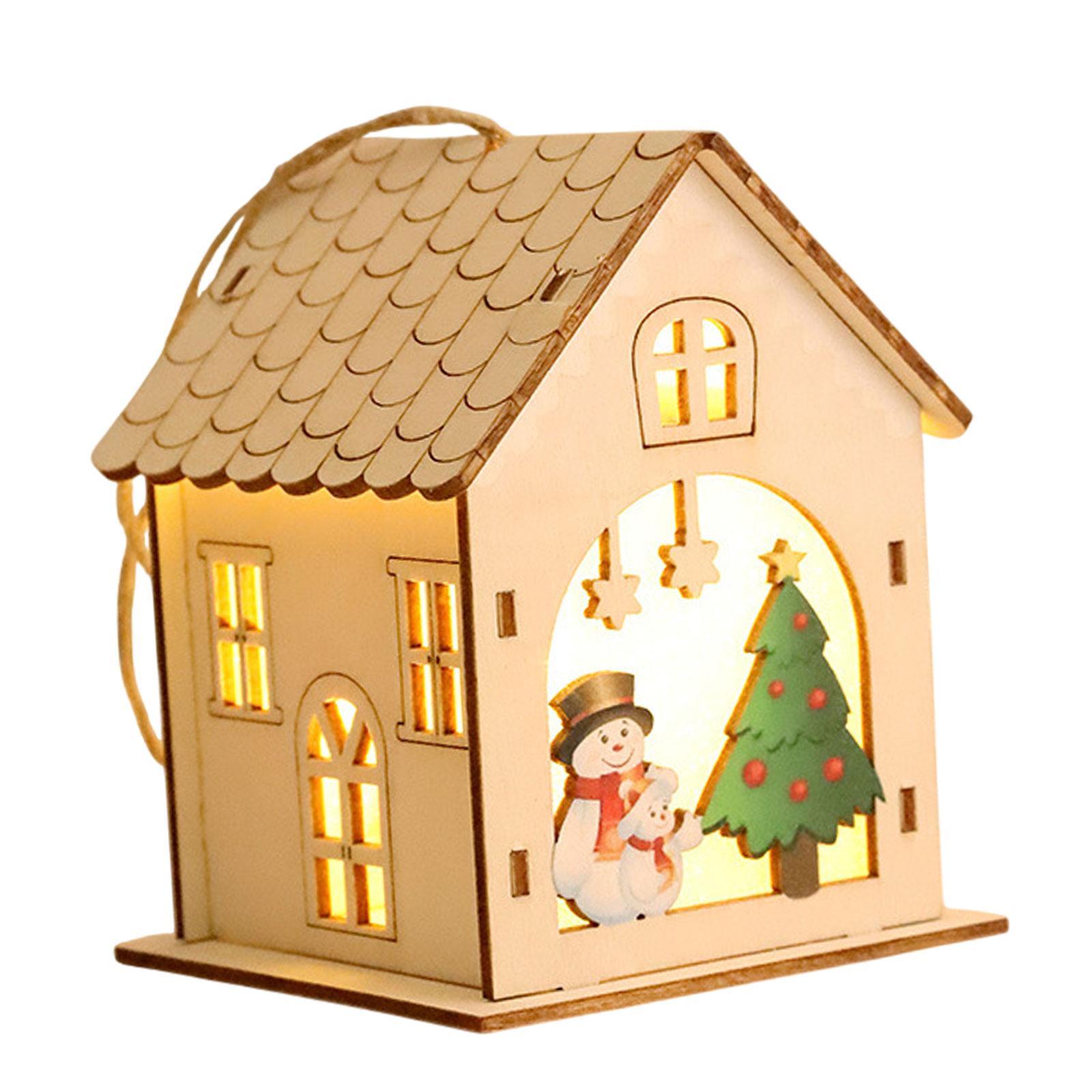 Magideal - Muñeco De Nieve De Casa De Navidad Iluminada, Adornos De Escritorio De Casa De Madera Con Luz Navideña, Decoración Colgante De Navidad Para
