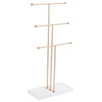 Magideal - Estante De Exhibición De Joyería De Barra En Capas, Escritorio Para Mujeres Y Niñas Con Bandeja, Organizador De Soporte De Joyería Para Anillos , Dorado