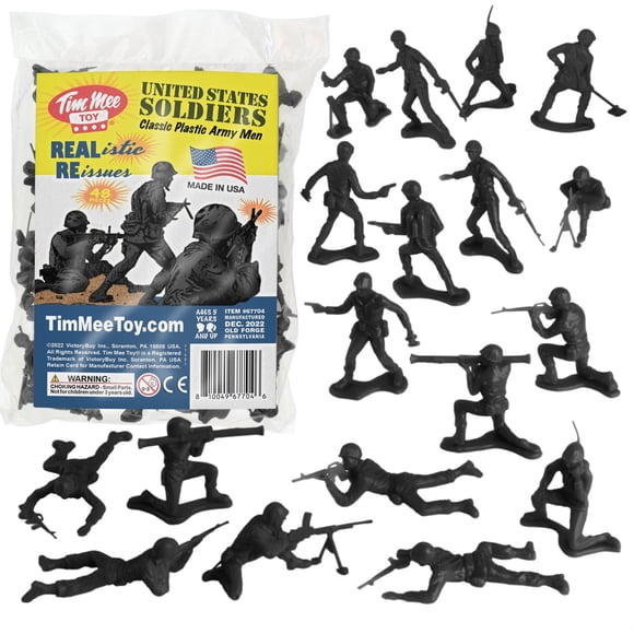 Toy Soldiers TimMee Plastic Army Men, negro, 48 piezas, fabricado en EE. UU