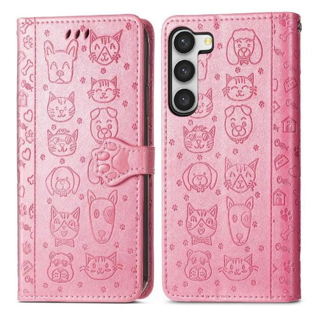 Funda Cartera FOXDOCK para Samsung Galaxy S23 Plus , Flip PU con Relieve de Gatos y Perros, Tarjetero y Soporte