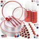 thumbnail image 1 of 350 piezas de platos de plástico para fiestas, transparentes con borde rojo, 1 of 3