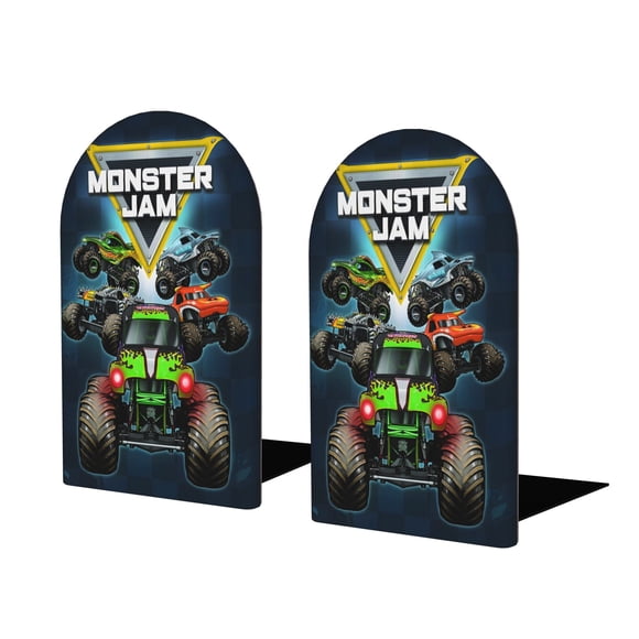 Monster Jam Sujetalibros decorativos temáticos, tope para estantería con base antideslizante, uso dual para hogar y oficina - 2 piezas