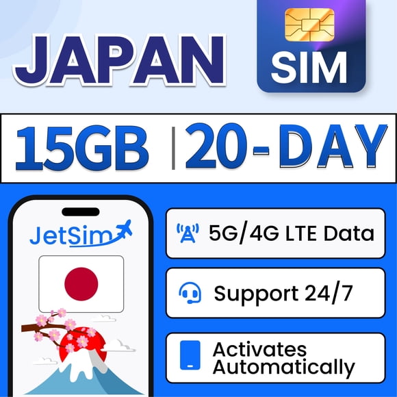 Tarjeta SIM prepago JETSIM 15 GB 20 días Japón Hotspot 3‑en‑1
