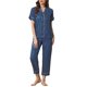 thumbnail image 2 of INSPIRE CHIC Conjunto de pijama de satén para mujer con botones, manga corta y pantalones largos, conjunto de pijama a rayas sólido, talla L, azul marino, 2 of 5