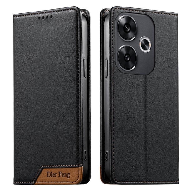 Funda Tipo Cartera de Cuero Sintético para XIAOMI POCO F6 Bloqueo RFID, con Ranuras para Tarjetas y Bolsillo para Efectivo, Cierre Magnético Fuerte Negro