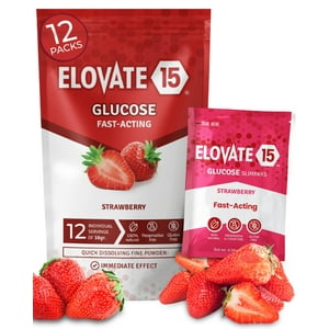 Elovate 15 - Glucosa En Polvo Elovate, 15 Paquetes De 15 G De Acción Rápida, 12 Unidades, Color Fresa